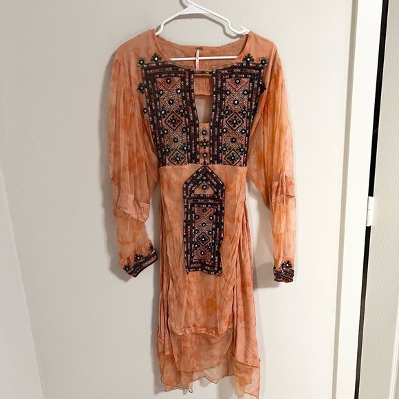 Free People Market Place Embroidered Bohemian Maxi Tunic Blouse - Picture 5 of 15